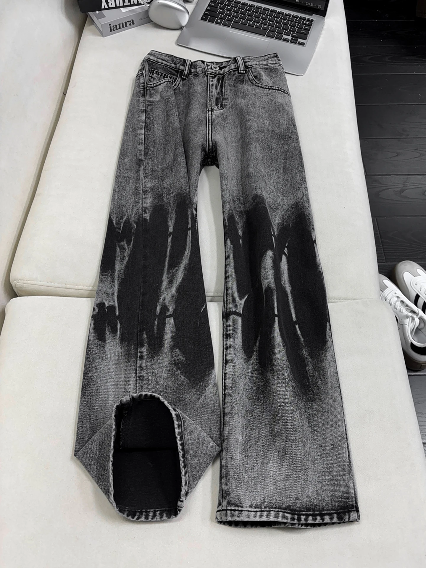 

Мужские джинсы с эффектом окрашивания, свободного прямого кроя, широкие штанины, повседневные брюки, весенняя мода, бренд High Street, 100% хлопок