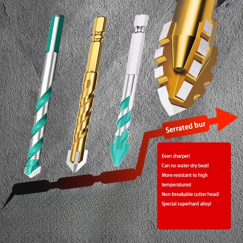 Broca de dente de serra de quatro gumes atualizada para perfuração de azulejos e broca elétrica especial de concreto broca de dureza ultra-alta 2025