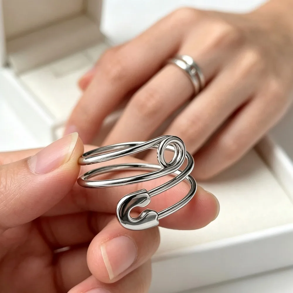 Unisex Adjustable Safety Pin Bypass Wrap Ring Boho Elegant Statement Jewelry All Season Daily Christmas Party Gift
