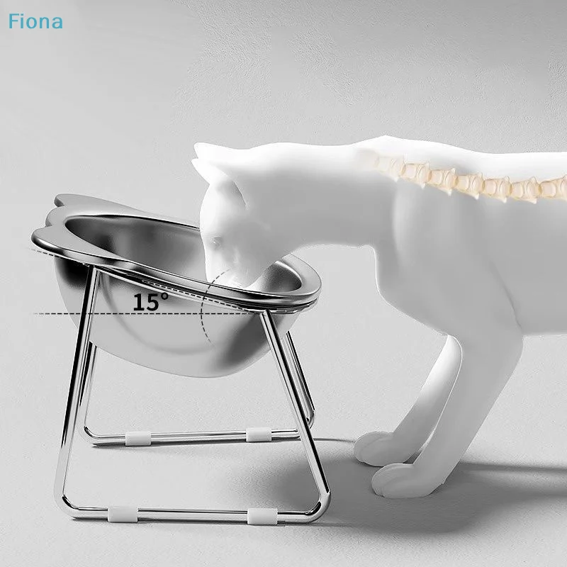 ⛟ 15 °   Comedero Elevado para Gatos, Comedero para Mascotas de Acero Inoxidable con Soporte para el Cuello