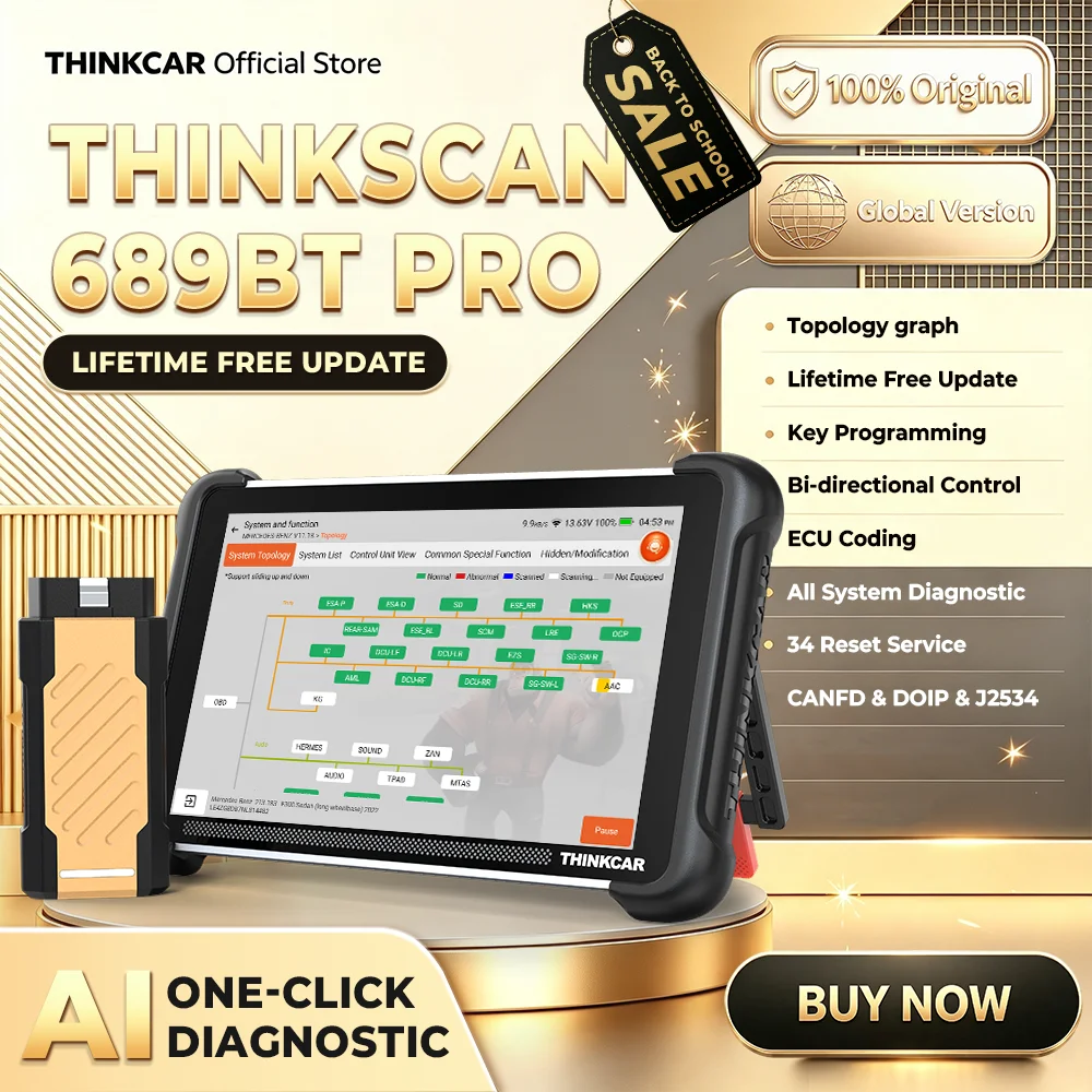 THINKCAR THINKSCAN 689BT PRO Key Programmer TKEY 101 Topology Ferramenta de Diagnóstico Automotivo J2534 Scanner OBD2 Bidirecional para Carros Codificação de ECU CANFD DOIP 35 Resets Restauração Completa da Vida Útil d