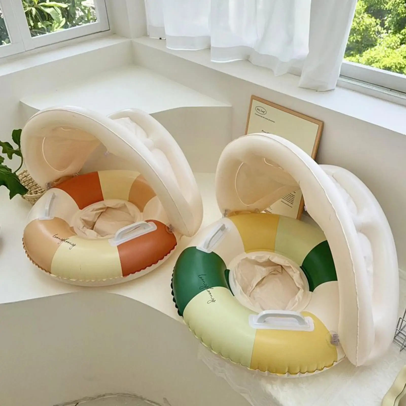Baby Pool Float พร้อม Canopy เด็กว่ายน้ําที่นั่งแหวนหลอดว่ายน้ําที่นั่งวงกลมลอยแหวนว่ายน้ําน้ําเล่น Inflatable ของเล่น
