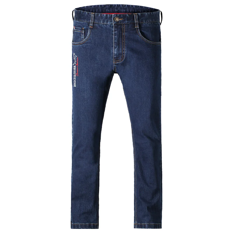 Bruce & Shark-pantalones vaqueros de algodón grueso para hombre, Jeans informales de pierna recta, suaves y sueltos, ropa de las cuatro estaciones,