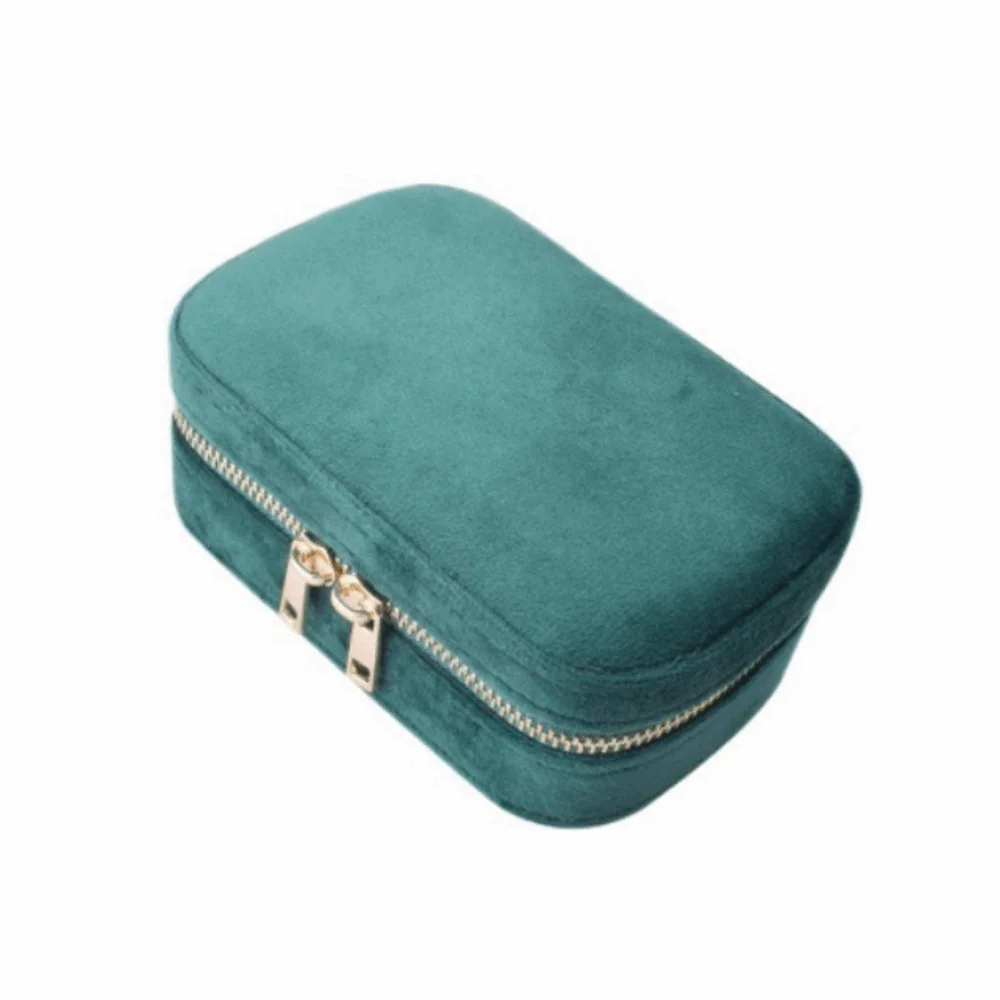 

Zipper Closure Jewelery Storage Case Velvet Square Portable Jewelry Box Flannel Lining Exquisite Travel Jewelry Case