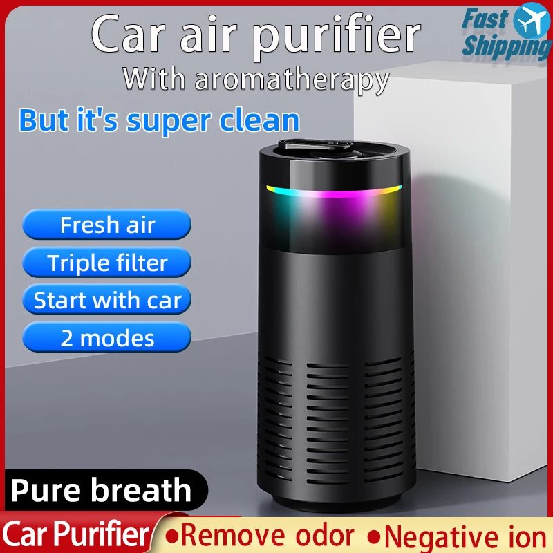 Car Air Purifier Negative Ion HEPA Filter Removal Formaldehyde Odor Deodorizer Dust Smoke Vehicle Air Cleaner
