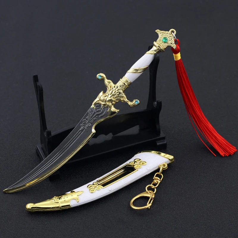 18CM/7,09 pulgadas Naraka Bladepoint juego periférico totalmente metálico Eagle-kiss daga espada artesanal con funda juguete espada modelo regalo