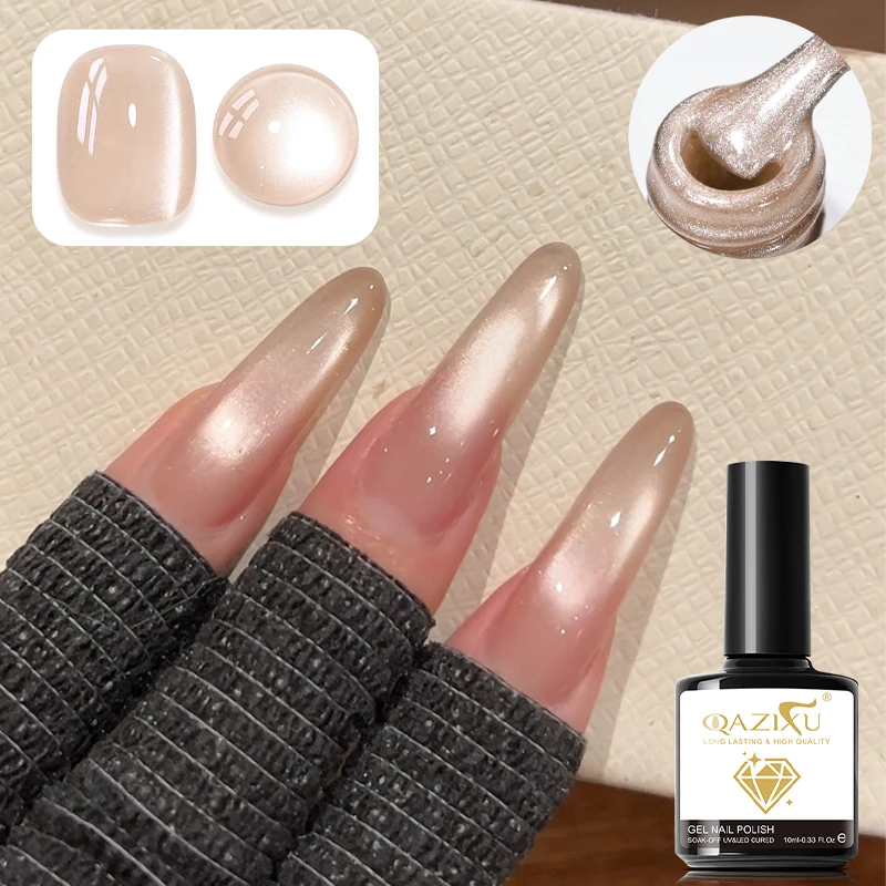 10 مللي القط العين هلام مسمار البولندية الشمبانيا الذهب شبه الدائم بريق المغناطيسي هلام نقع قبالة UV LED الورنيش تصميم الشتاء الخريف #4