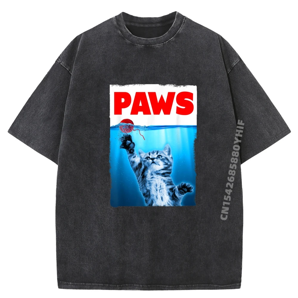 

Paws Jaws Kitten Ball String For Men For Women Feline Lovers Camisas Basicas Hombre Graphic Shirts For Men Figures Washed Shirt