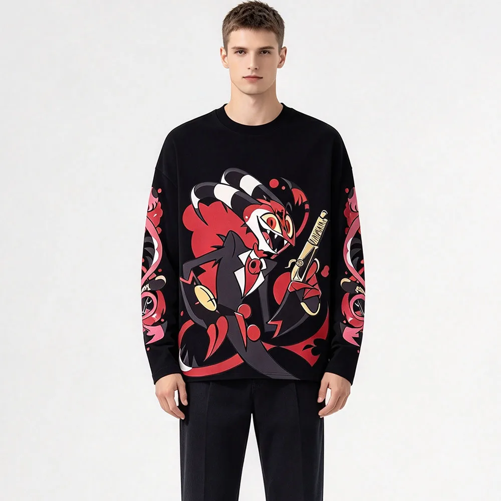 Helluva Boss Moxxie Blitzo Long Sleeve T-shirt Anime Graphic 3D Full Print Merch Tees Autumn Casual Unisex Streetwear O-neck Top
