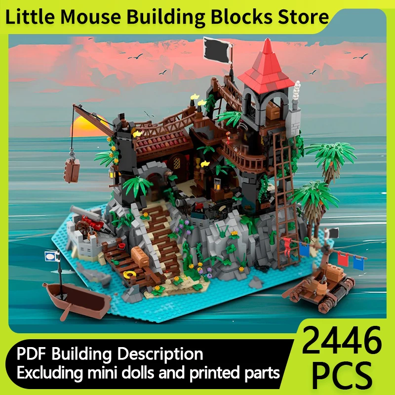 

Medieval Castle Model MOC Building Bricks Rock Island Refuge Modular Technology Gifts Holiday Assemble Children Toys Suit