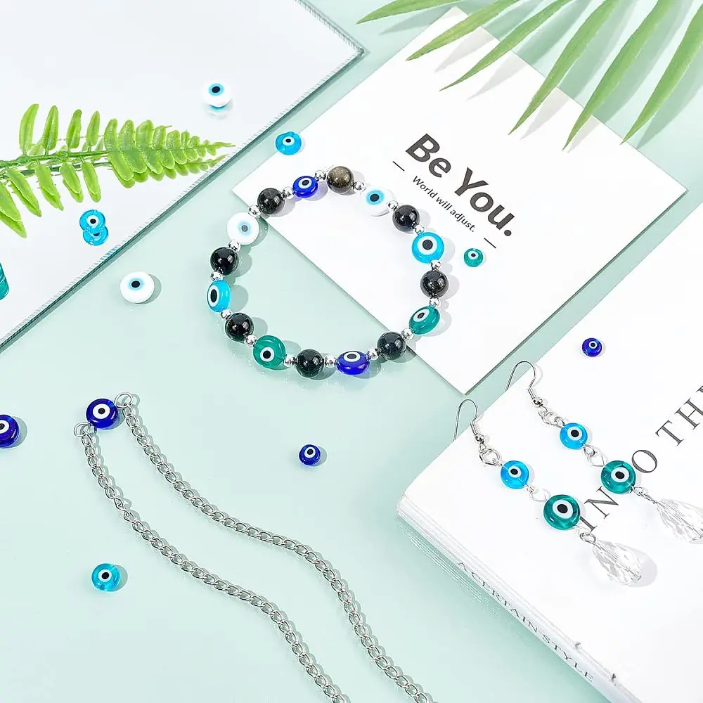 360 Pcs Beads Glass 4 Colors Handmade Lampwork Beads Flat Round Glass Beads Strands for Bracelets Necklace Jewelry Making 4 Size
