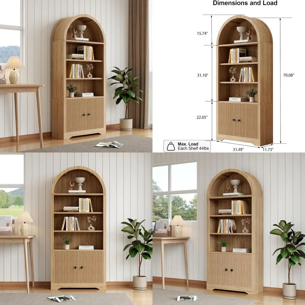 6-уровневый деревянный книжный шкаф в стиле фермерского дома с дверцей и местом для хранения для кухни и гостиной