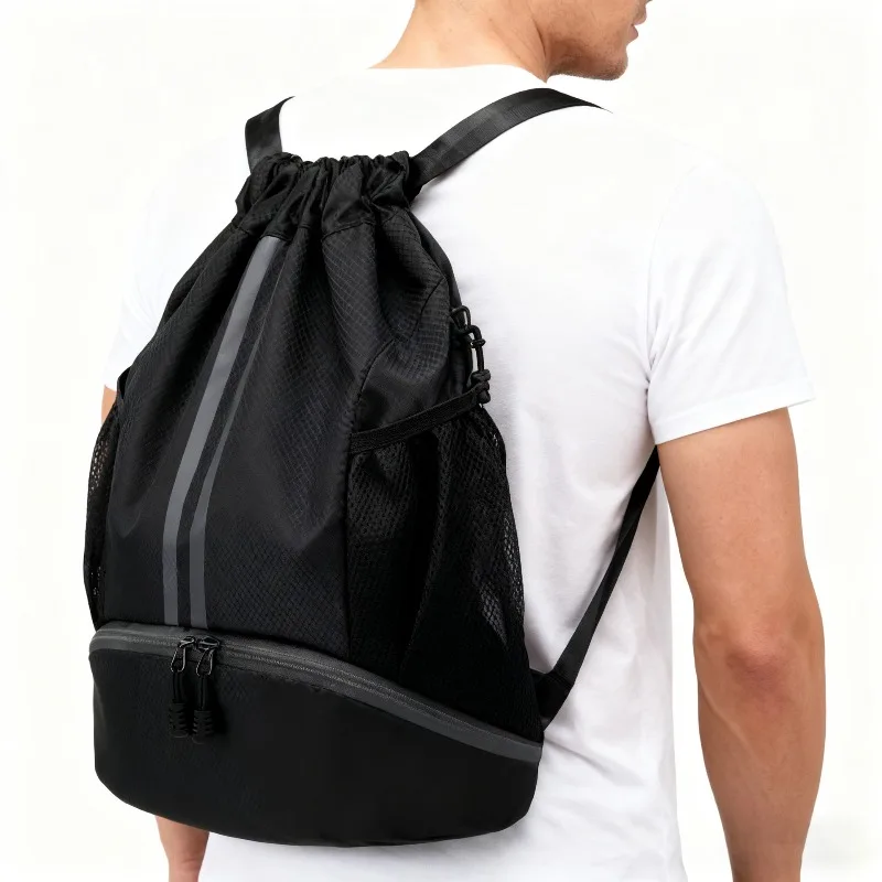 

1pc Portable Fashion Training And Fitness Drawstring Basketball Football Or Swimming Bag Dry Wet Separation Swimsuit Storage Bag