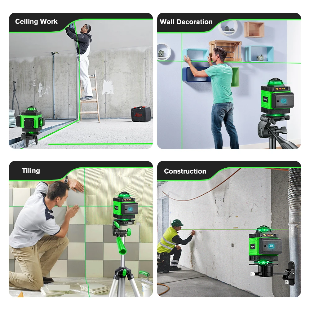 HGLINE 16 Lines 4D Laser Level Green Line Self-Leveling 360° Horizontal Vertical Super Power Laser Level with APP Remote Control