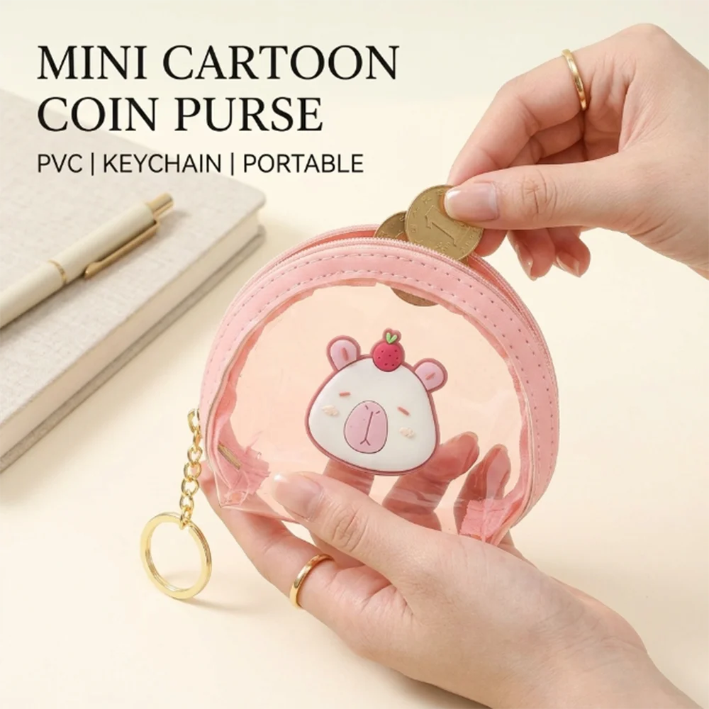 Cartoon Capybara Coin Purse PVC Transparent Jelly Bag For Women Mini Key Pouch Small Money Bag Waterproof Kids Coin Purse
