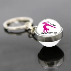 New Artistic Gymnastics Double sided Glass Ball Keychain Crystal Gymnastics Commemorative Gift Pendant Women Keyring Wholesale