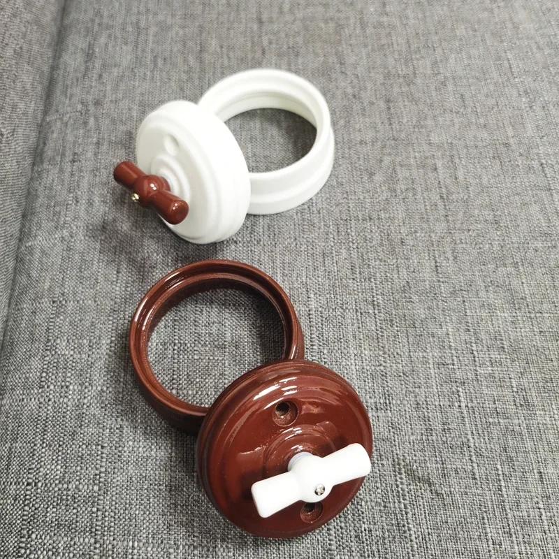 Retro Ceramic Rotary Switch Wall Light Knob Ceramic Switch White Brown