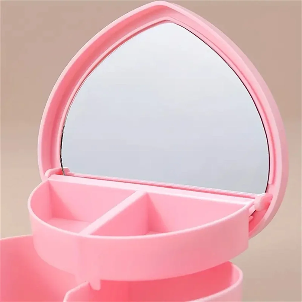 Heart Shaped Jewelry Box Pink Girl's Love Gift Storage Box Desktop with Drawer Love Double Mirror Cosmetics Jewelry Storage Box