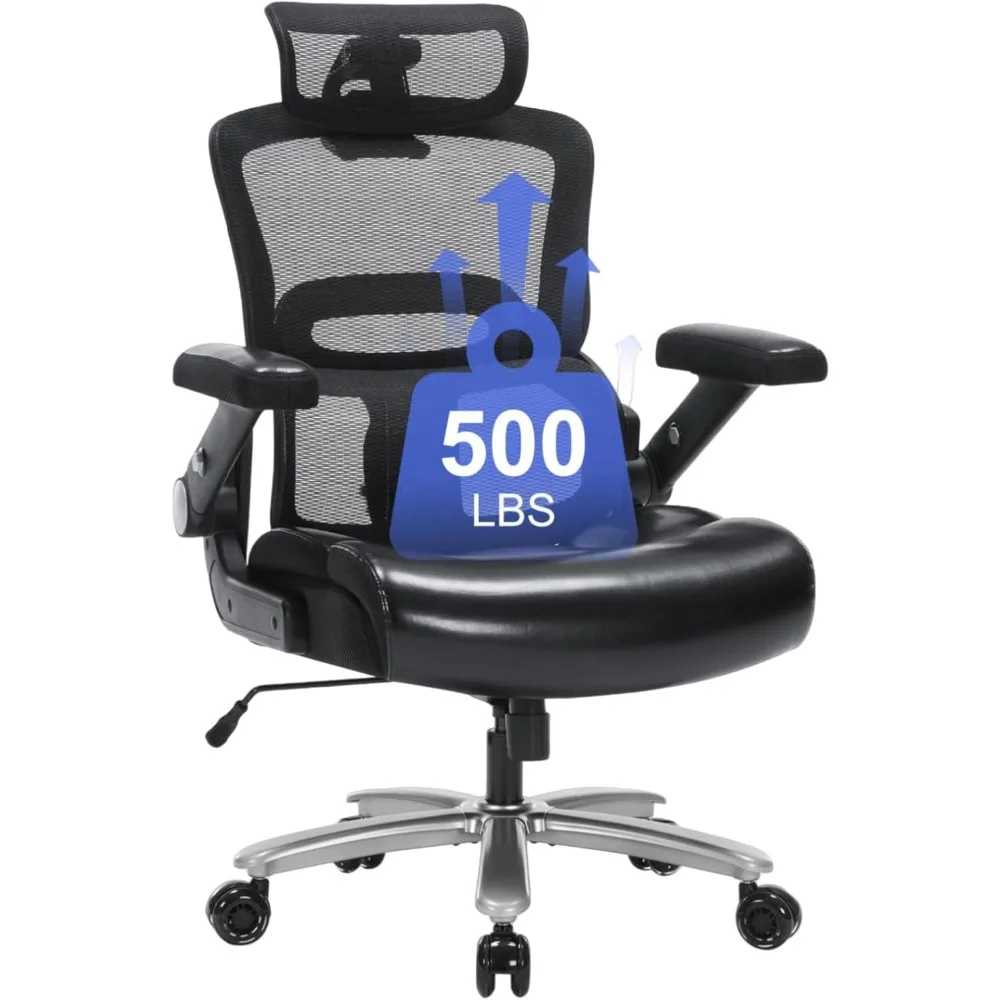 

500lbs Heavy Duty Ergonomic Office Chair, Big and Tall Desk Chair with Adjustable Lumbar Support 3D Flip Armrests Headrest, Mesh