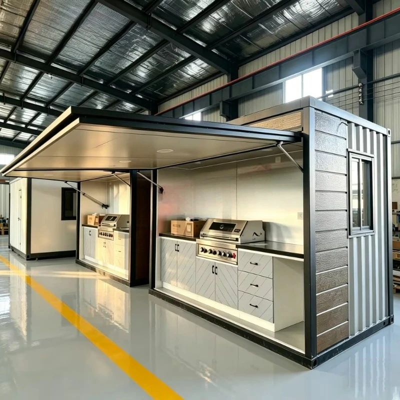 New Modern Outdoor Kitchen Module,Custom Expandable Waterproof Design with Remote Control,BBQ Grill and TV for Office Buildings
