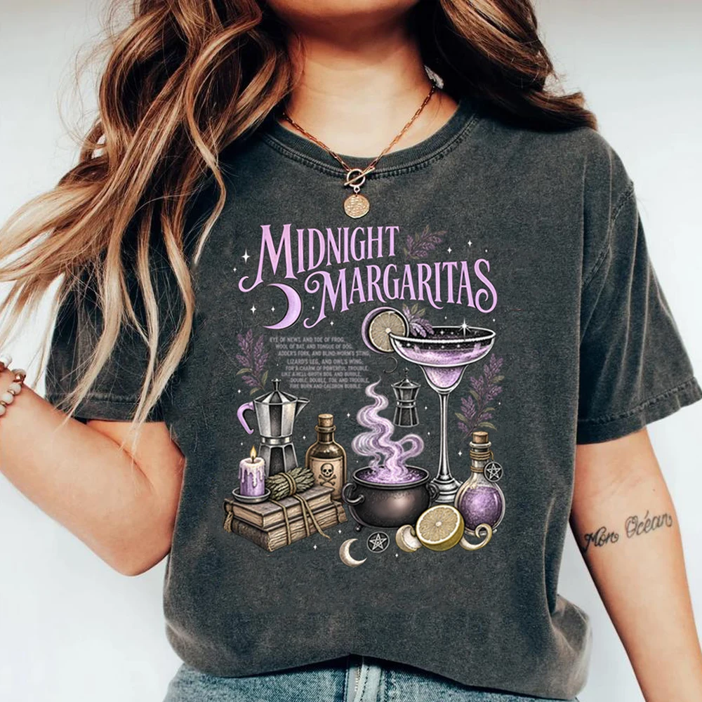 Midnight Margaritas Shirt Practical Magic Inspired Tee Vintage Witchy Cocktail Shirts Gothic Victorian House Halloween T-Shirt