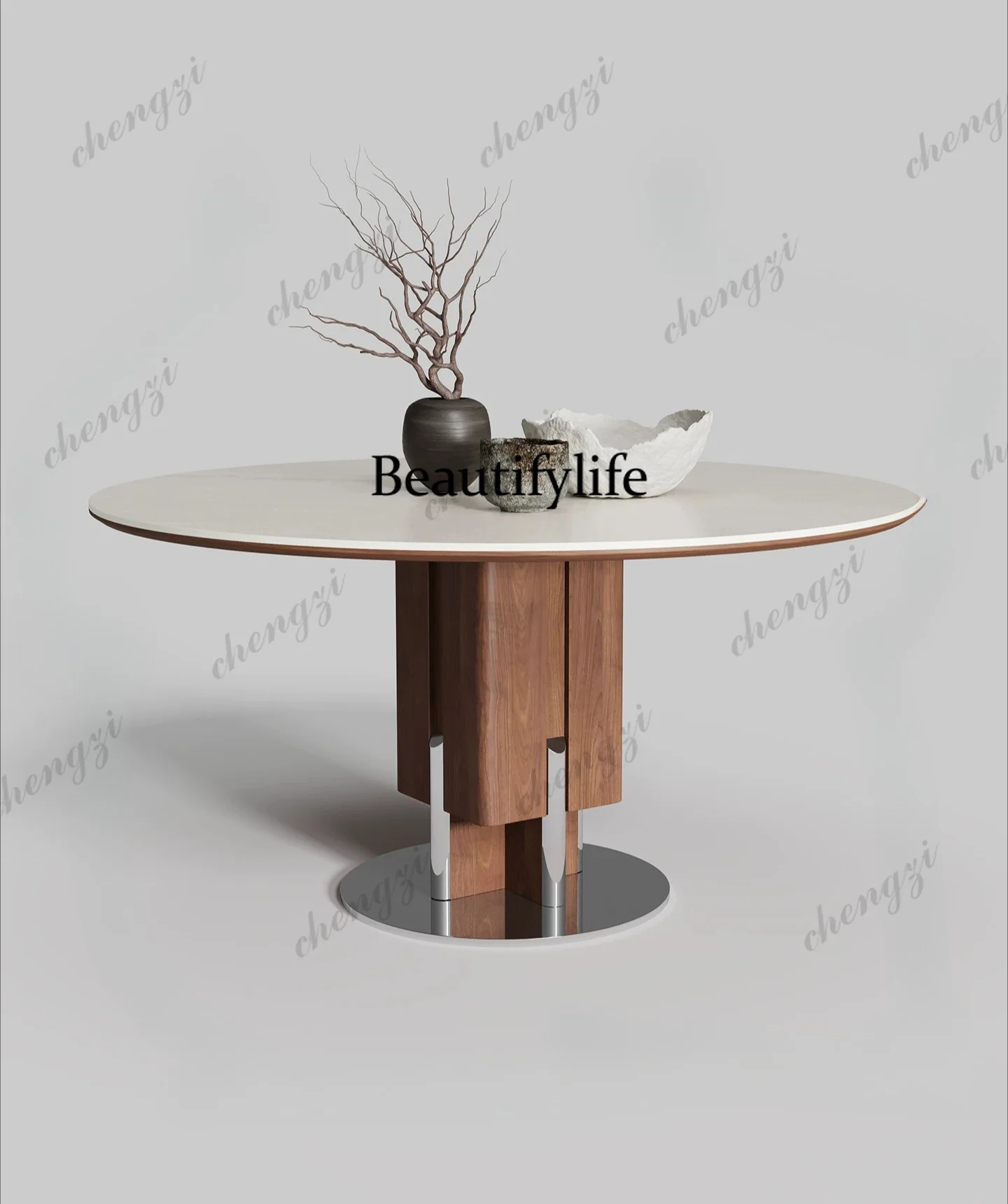Round table, vintage-style French solid wood home use with turntable, fully supported base plate, round dining table