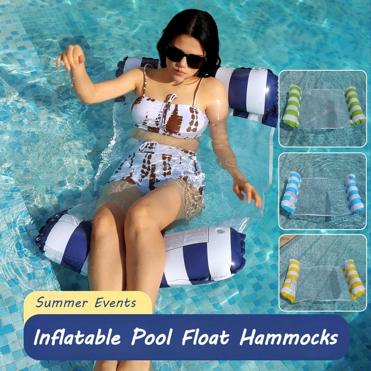 Pool Hammock Floats, 1Pack 4-in-1 Inflatable Water Hammocks Floaties (Saddle, Lounge Chair, Hammock, Drifter), , Pool Float Loun