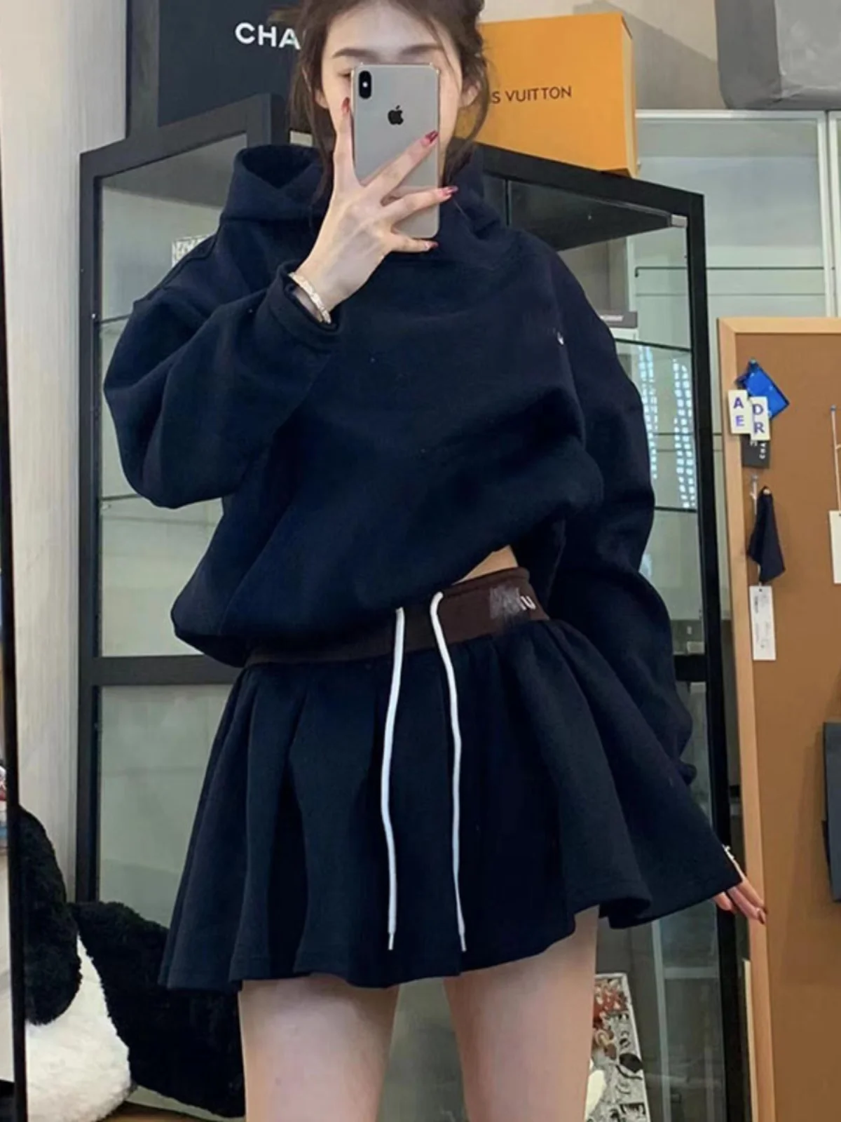 Early Autumn Korean Sle Casual Spor Hoodie And  Skirt Two-Piece Set for Women Long Sve Student Faion Ensemble