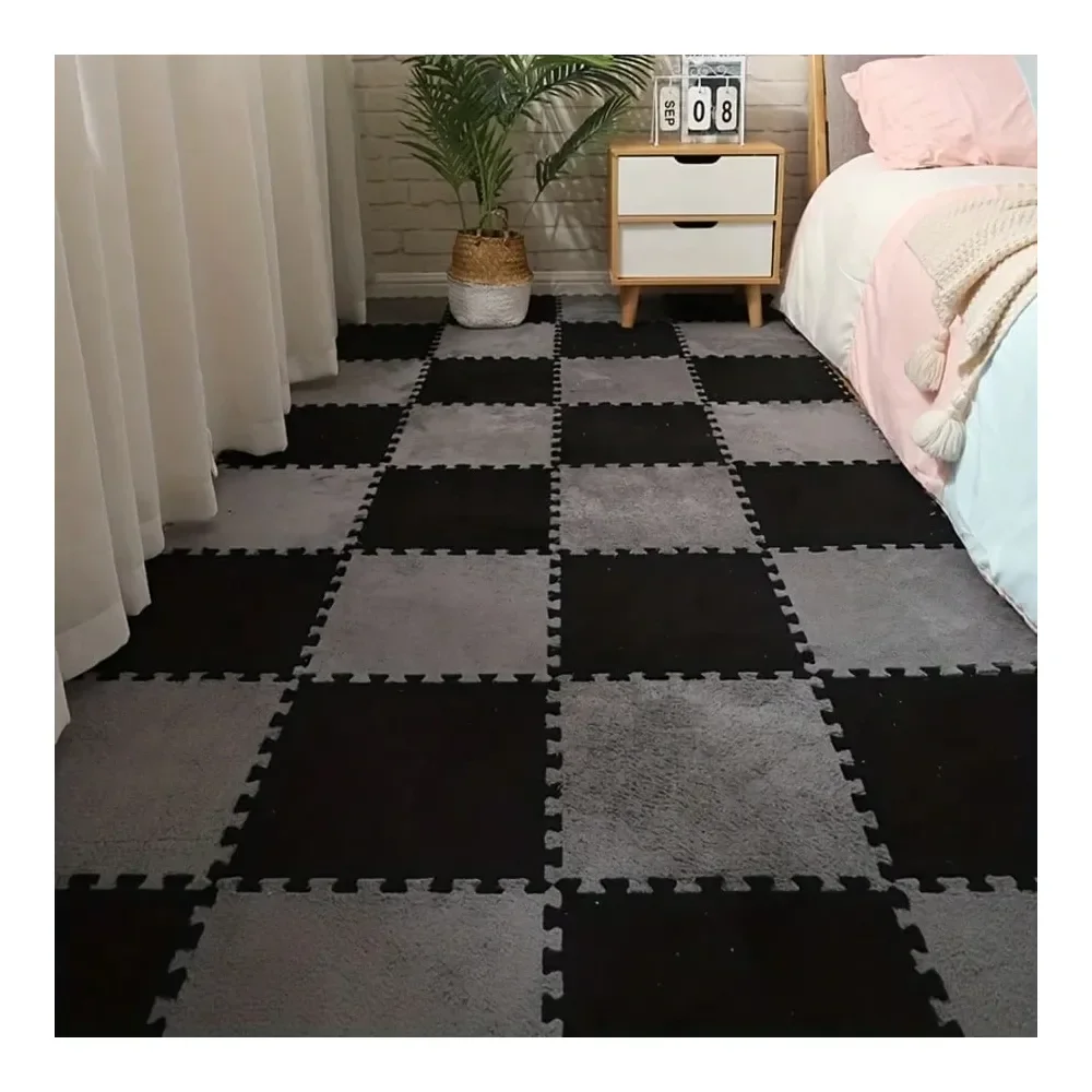 

Плюшевый ковер в стиле пэчворк, пушистый прикроватный коврик, напольный коврик-пазл из пены, квадратная подушка для эркера, эстетичный декор для комнаты, подходит для