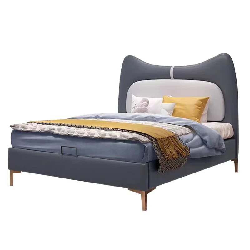 

Softbag solid wood leather bed, bedroom single bed, modern minimalism