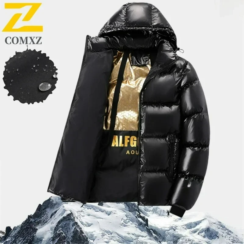 

Luxury Lightweight Jacket Mens Winter Fashion Black Gold Bright Face Waterproof Warm Parkas Women Casual Hooded Puffer Jacket