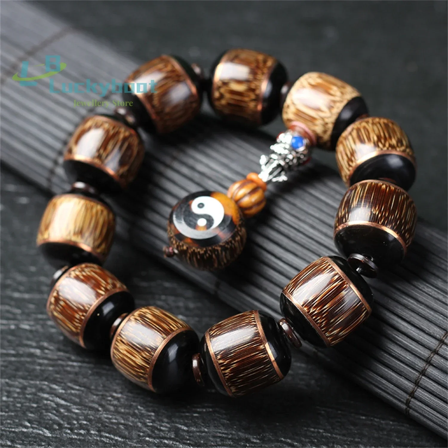 Natural Dragon Blood, Golden Silk, Bamboo, Sheep Horn, Black Bull Horn, Bucket Bead Bracelet, Yak Horn, Safety Buckle, Single Ci