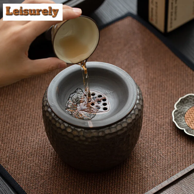 650ml Japanese Gold-plated Iron Glazed Ceramic Tea Residue Tank Lotus Pomelo Dry Brewing Tea Table Tea Waste Bucket with Lid