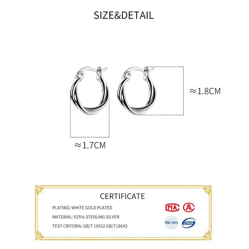 INZATT Real 925 Sterling Silver Braided Twine Line Hoop Earrings For Women Party Vintage Fine Jewelry Minimalist Bijoux