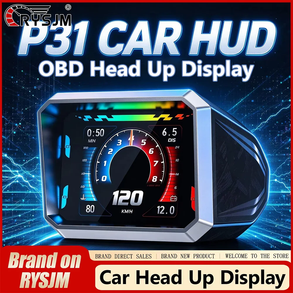P31 New Car HUD OBD2 RGB Range Light Racing Gauge Head Up Display Speed RPM Water Temp Voltage Turbo Gauge Off-road Inclinometer