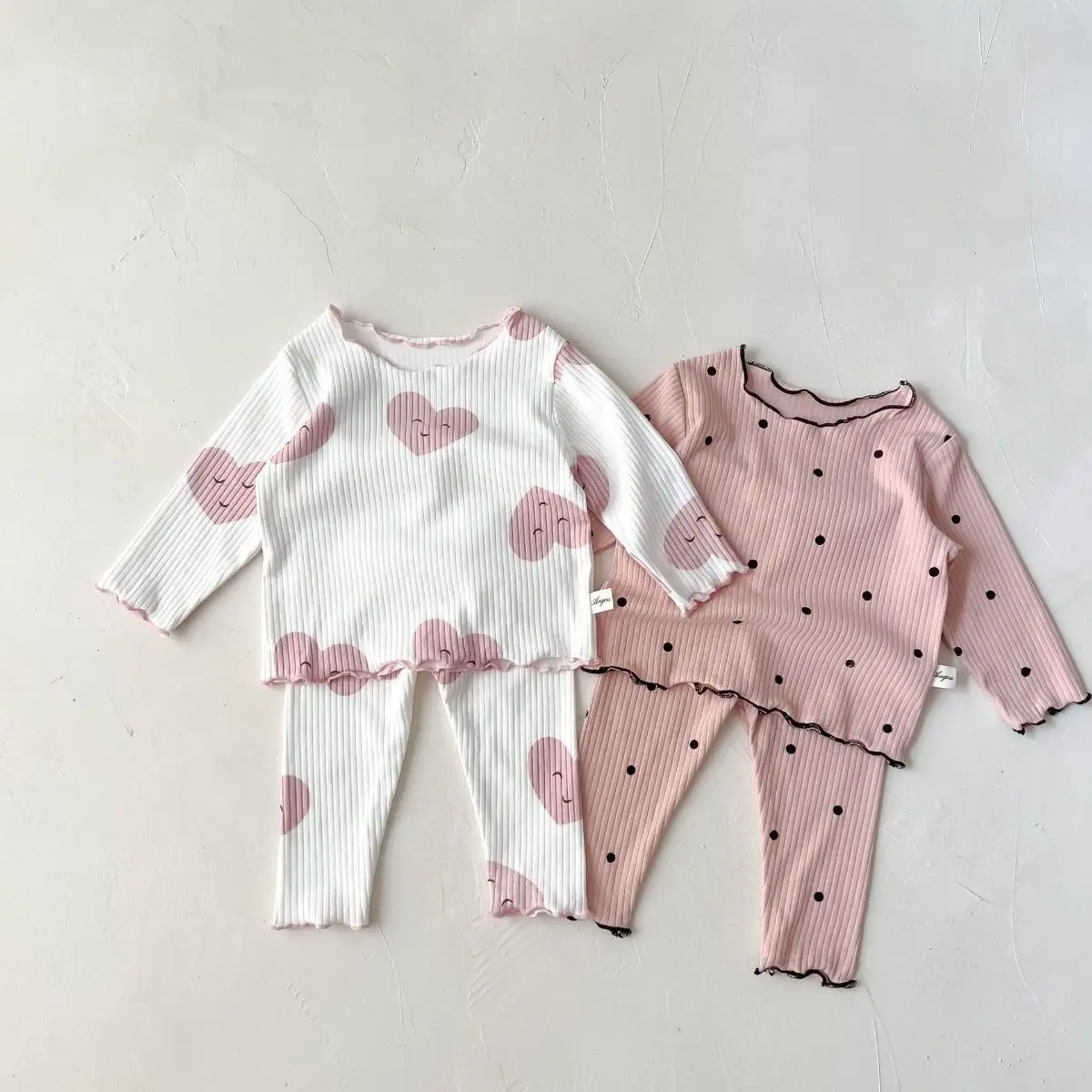Girls' Loungewear Autumn Pajamas Set New Baby Girl Long-sleeved Ice Silk Ribbed Pit Strip Pajamas Two-piece Set Homeweaer Set