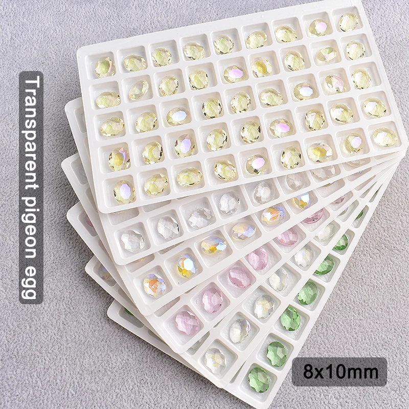 8x10mm Pointed Bottom Transparent Pigeon Egg Mixed Color Nail Art Rhinestone K9 Glass Crystal Oval Fingernail DIY Decoration