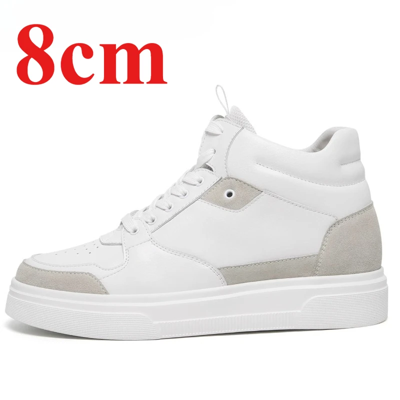 White Height Increasing Shoes Men's 8cm Fashionable Casual Board Shoes Lightweight and Comfortable Invisible Elevator Shoes Male