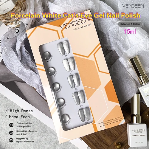 Imagen 2 del producto Vendeeni-esmalte de uñas en Gel estilo ojo de gato, 15ml, plateado, blanco, brillante, UV LED, cristal, laca de uñas, manicura artística