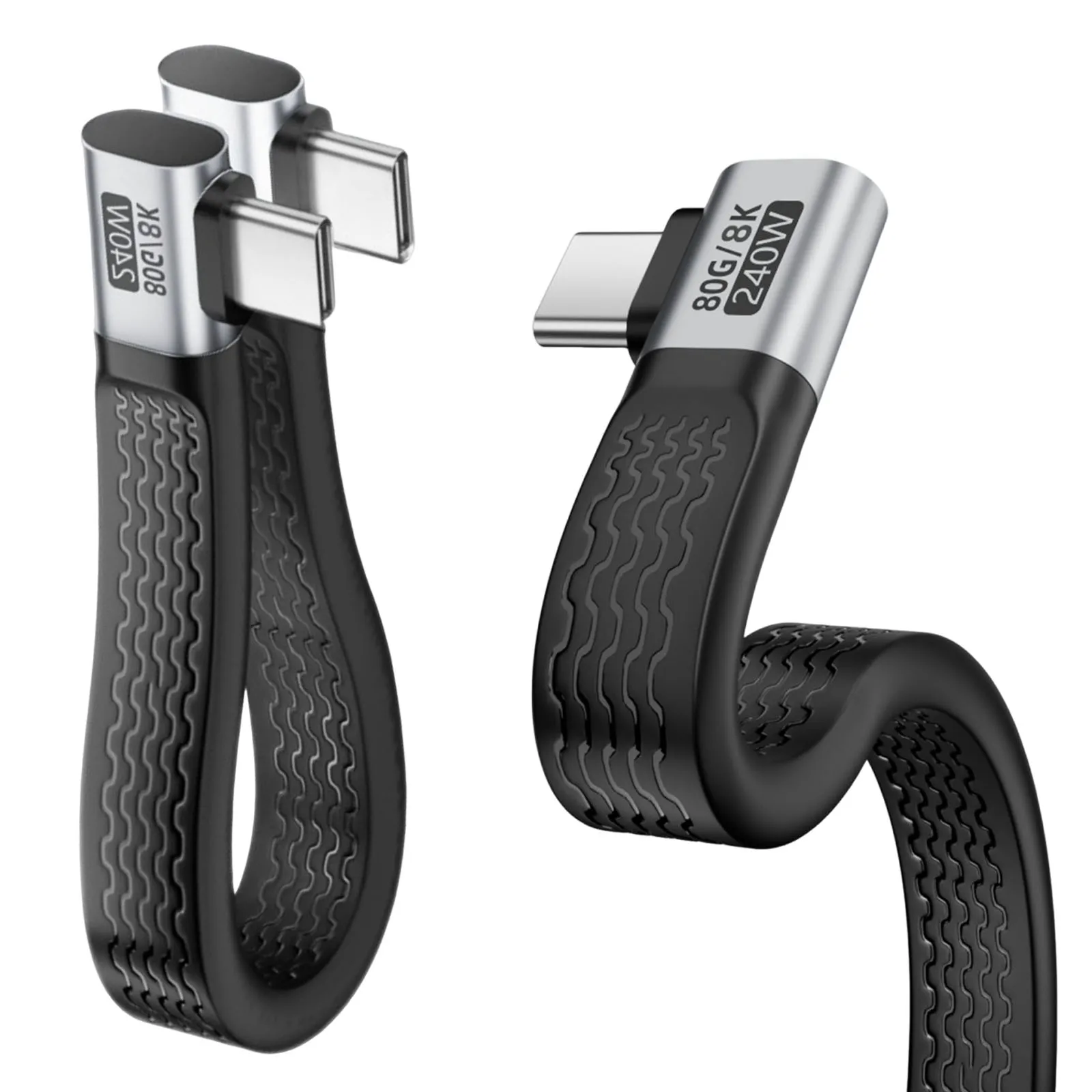 Type-C Soft Flat Cable 240W 8K 60HZ USB4 Charging Cable 80Gbps Data Transfer Flexible Cord 90 Degree Side Bend for Laptop Phone