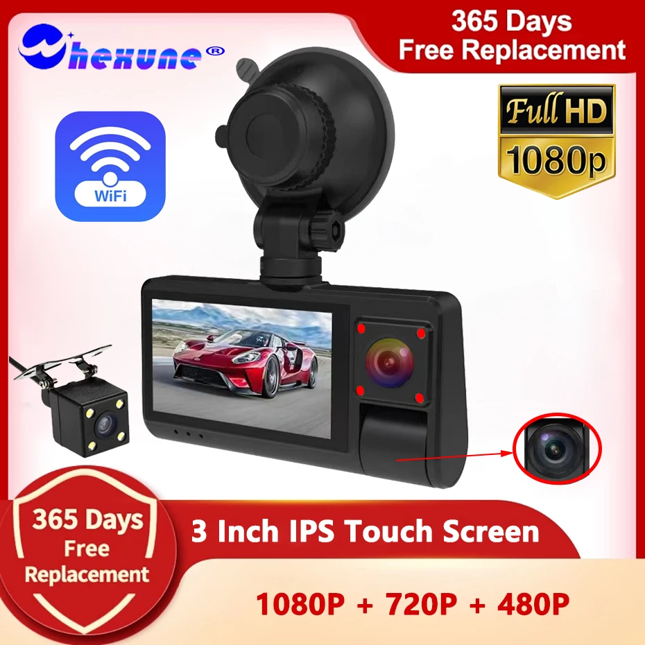 Car Supplies WIFI Dash Cam For Cars Camera For Vehicle 3 Lens 1080P Video Recorder 2Inch Rear View Camera Black Box Car Accessor