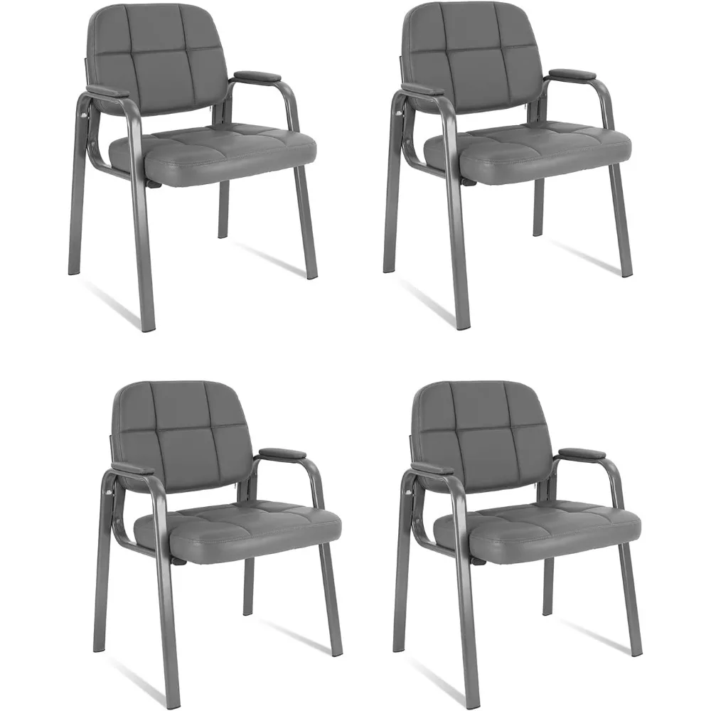 Waiting Room Guest Chair with Bonded Leather Padded Arm Rest for Office Reception and Conference Desk(Grey 4 Pack)