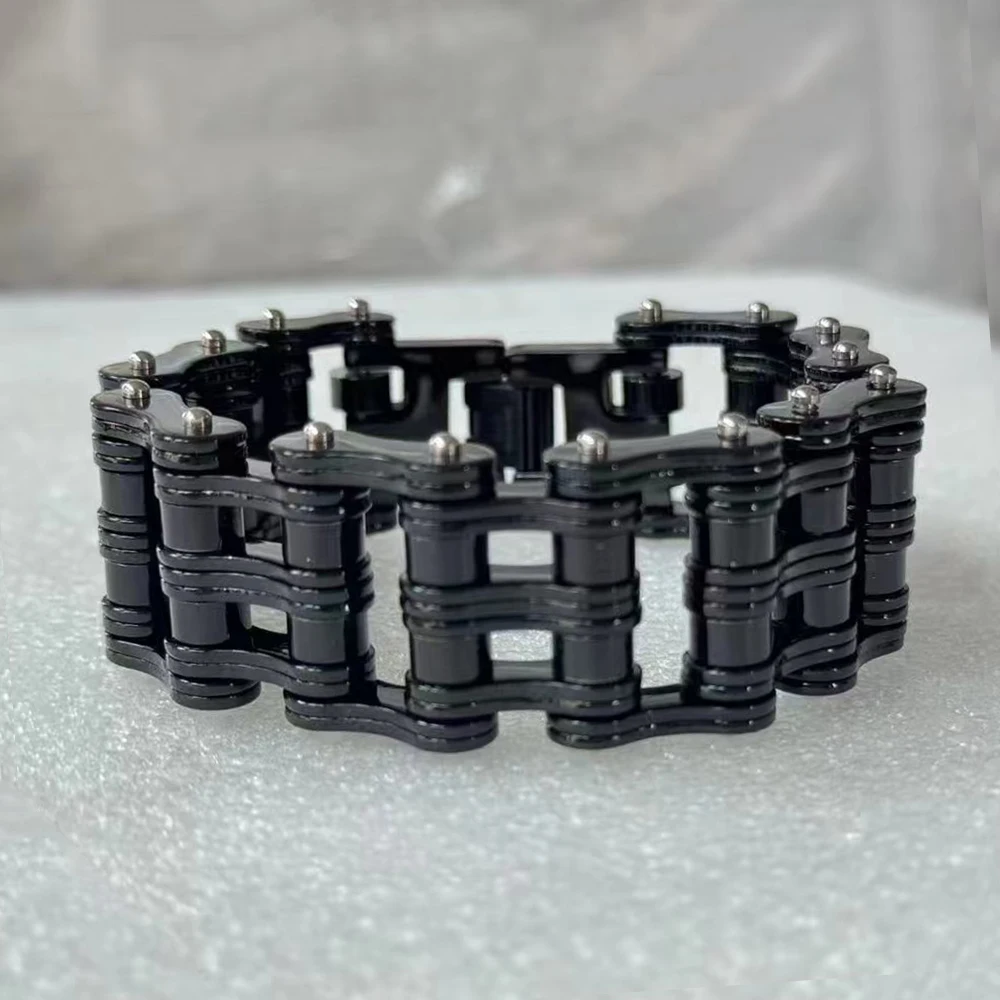 Punk Men\'s Heavy Chain Bracelets Black,Biker Bicycle Motorcycle Chain Link Bracelets for Men,Stainless Steel Jewelry