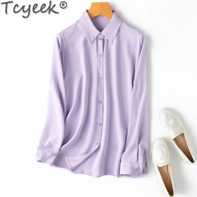 

Tcyeek 93% Mulberry Silk Shirts for Women Clothes Spring Women's Long Sleeve Top OL Style Womens Tops 2024 26MM Real Silk Shirt