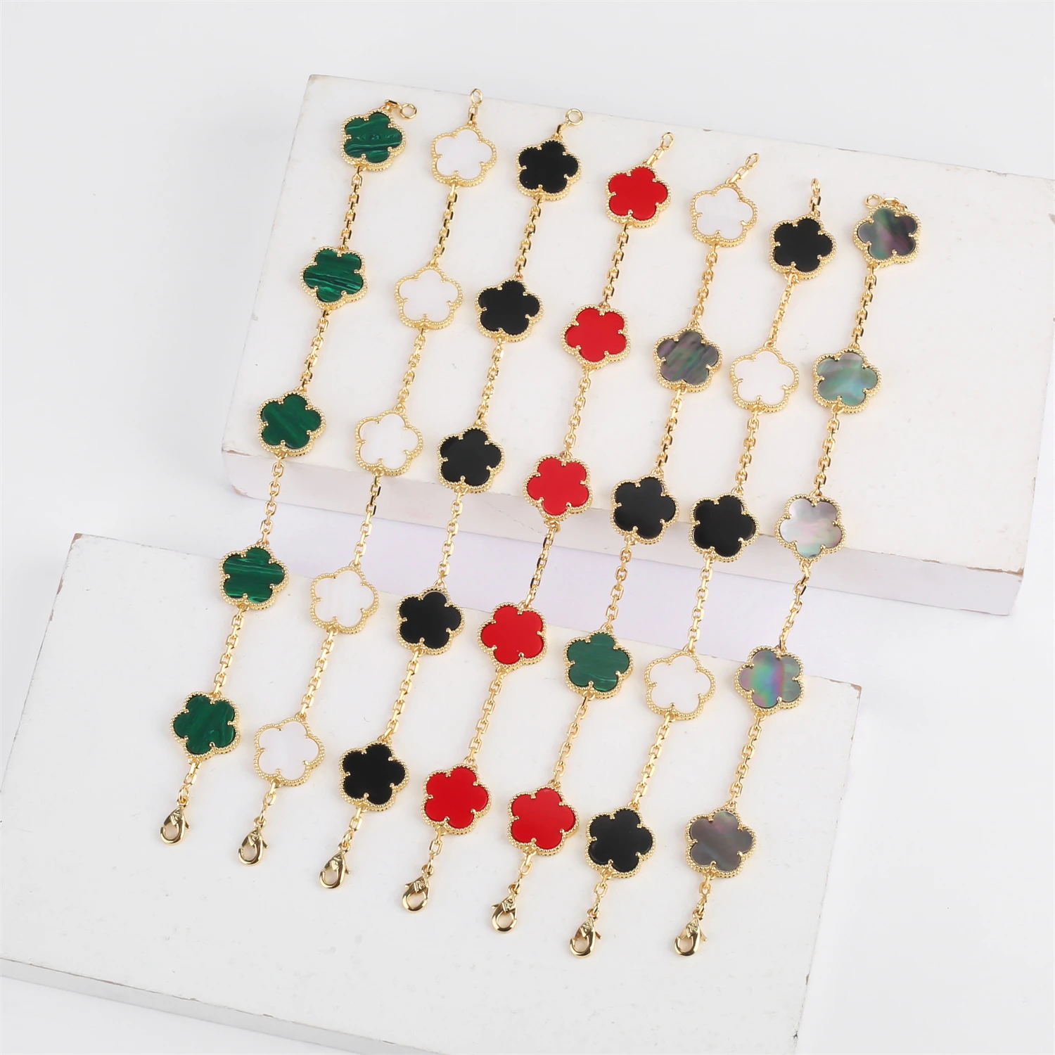 Hot Selling High Quality Fashion Brand Five Leaf Flower Clover Natural Mother of Pearl Bracelet Gold Silver Bracelet for Women
