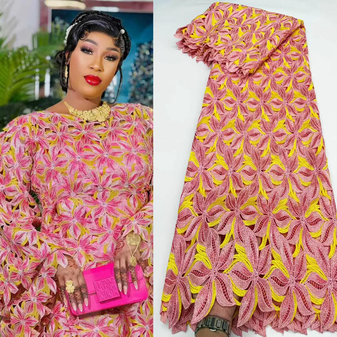 

5 Yards Top Class Guipure Lace Soft African Cord Fabric With Neat Embroidery for Nigerian Ghana Dubai Celebrations CO1201