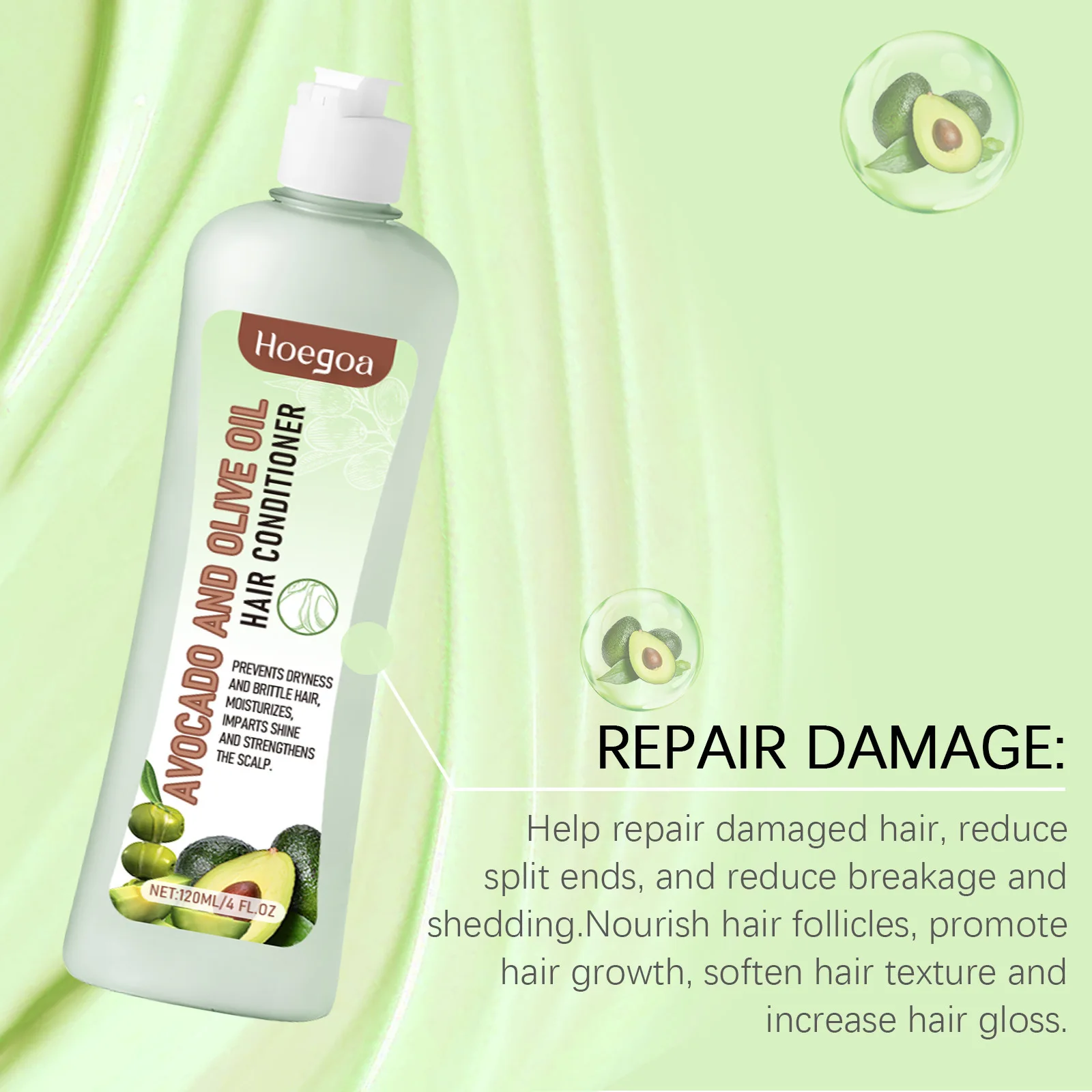 Hoegoa Avocado Oil Hair Care Set Improve Growth Thicken Deep Cleaning Plants Extract For Silky Hair Shampoo Conditioner Products