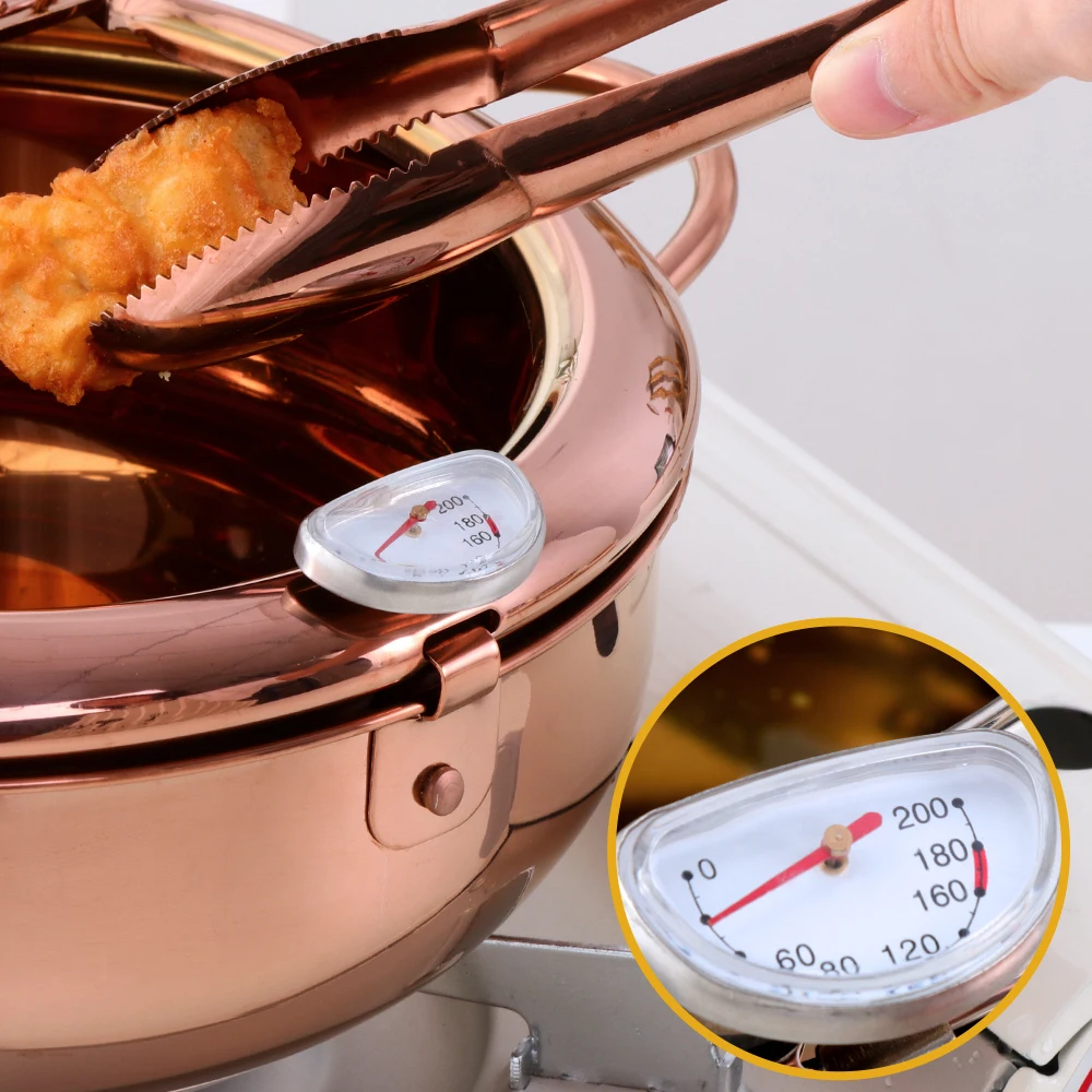 Stainless Steel Frying Pot with a Thermometer Gold Kitchen Utensils Tempura Fryer Pan Convenient Skillet Cookear