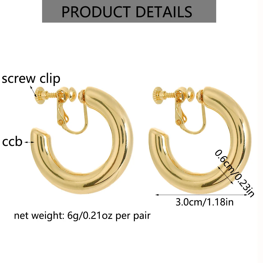 30mm Medium Smooth Circle Hoop Clip Earrings for Women Vintage Fashion Statement Golden Non Pierced Earrings Party Jewelry 2023