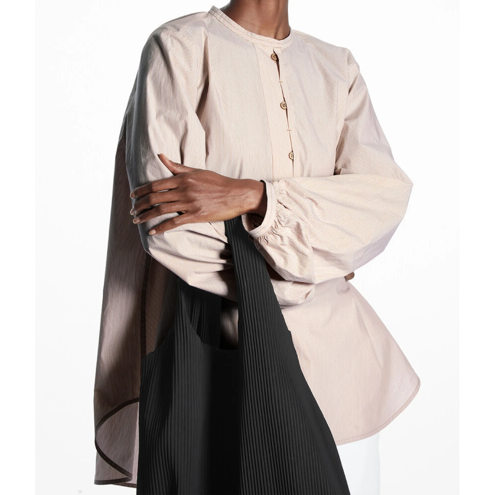 

Women's Casual Fine Stripe Pullover Shirt Female Fashion Loose Round Neck Lantern Sleeve Top